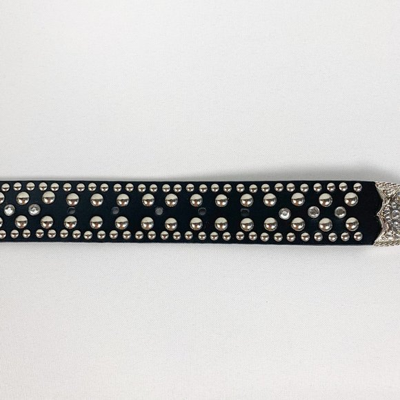 Black Genuine Leather Heavy Studded Crystal Belt M main image 9